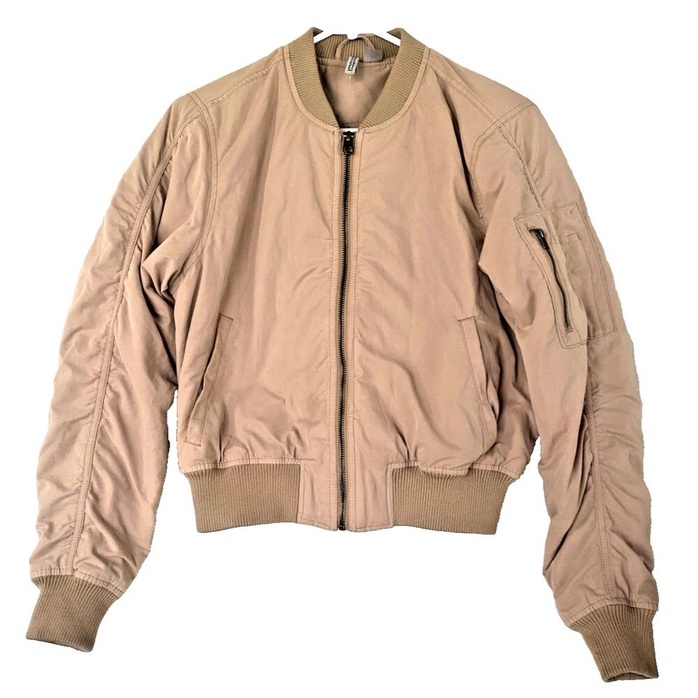 H&M Divided Tan Camel Bomber Jacket Full Zip Pockets Streetwear Basic Size 8 / M